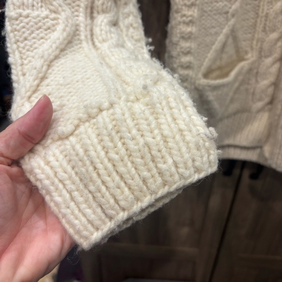 Vintage Earth Ragz large hooded full zip wool sweater Cream cable knit - Picture 9 of 13